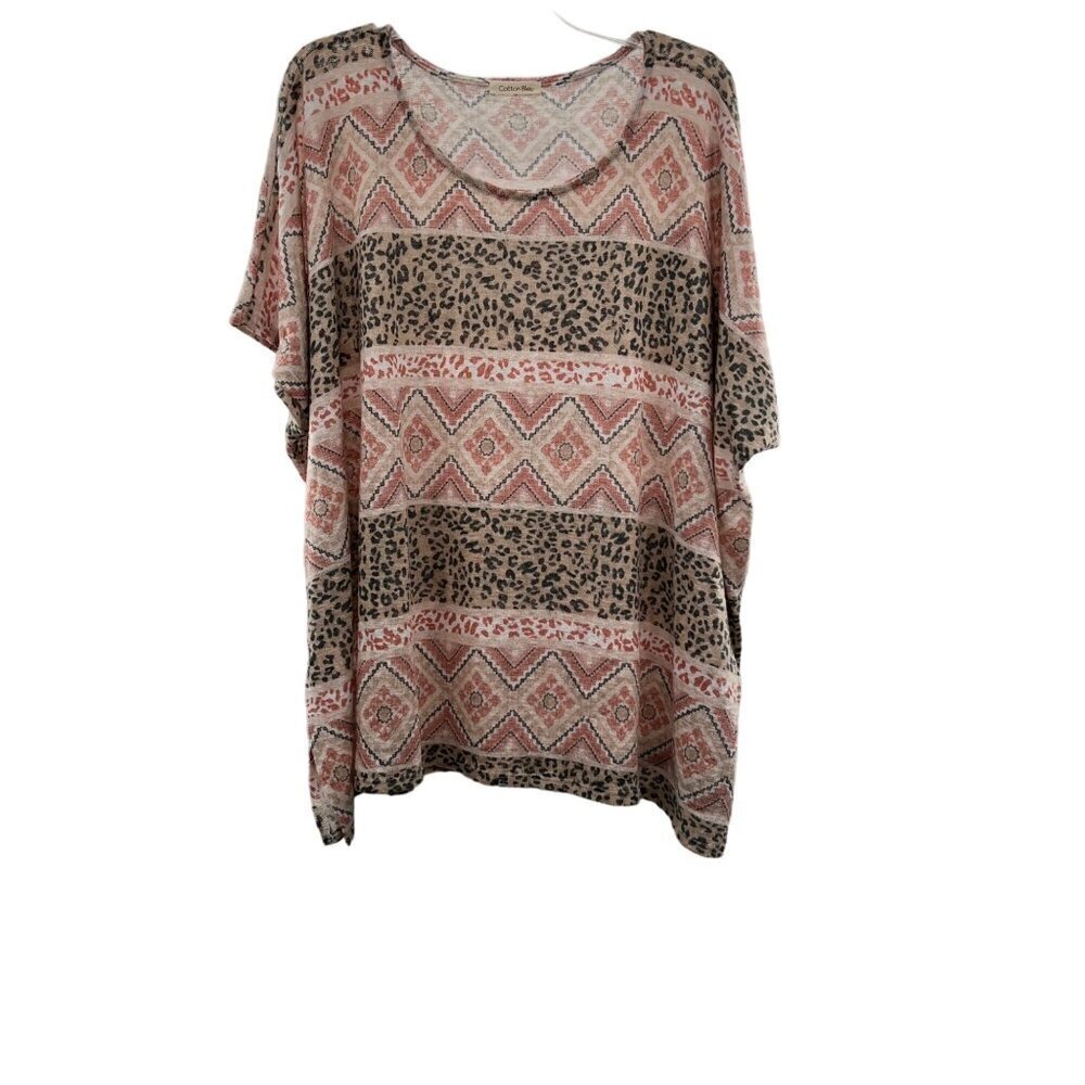 Cotton Bleu Women's Short Sleeve Mixed Print Top Mulitcolor Size Small - Picture 1 of 9